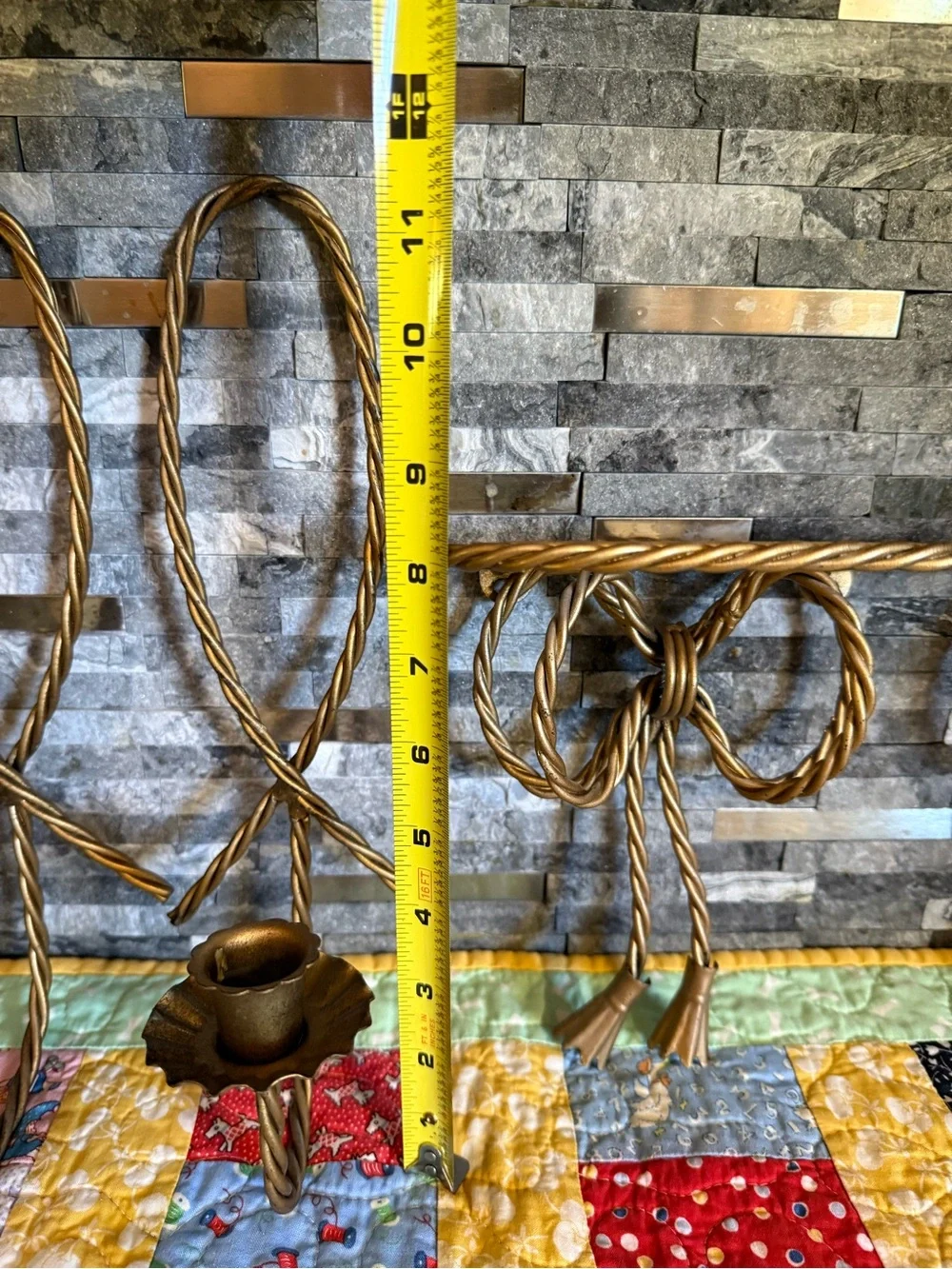 Vintage Cottage Core Home Interiors Brass Ribbon Shelves with Sconces(4 pieces)